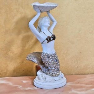 Mermaid Seashell Sculpture: Coastal Tabletop Decor by C2C Designs