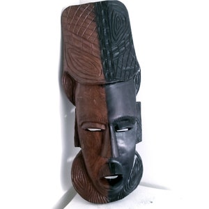 Vintage African Wood Mask: Hand Carved Ghana Wall Art