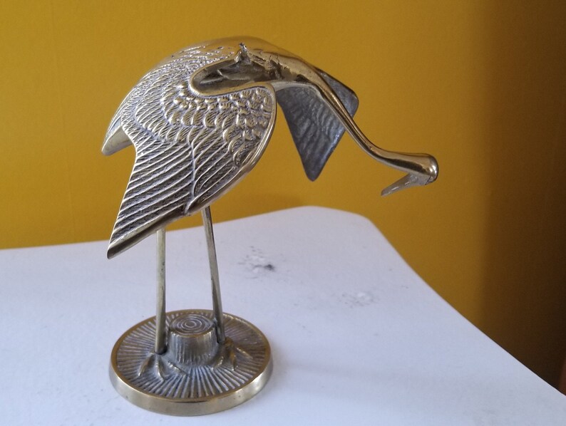 Vintage Solid Brass Great Egret Statue Dancing Egret Etsy