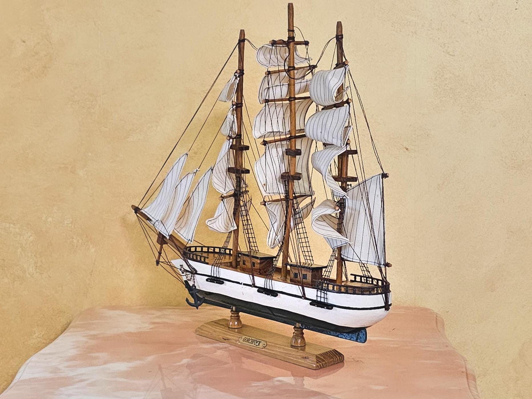Vintage Gorch Fock Model Ship: Handcrafted Wooden German Navy Tall Ship ...