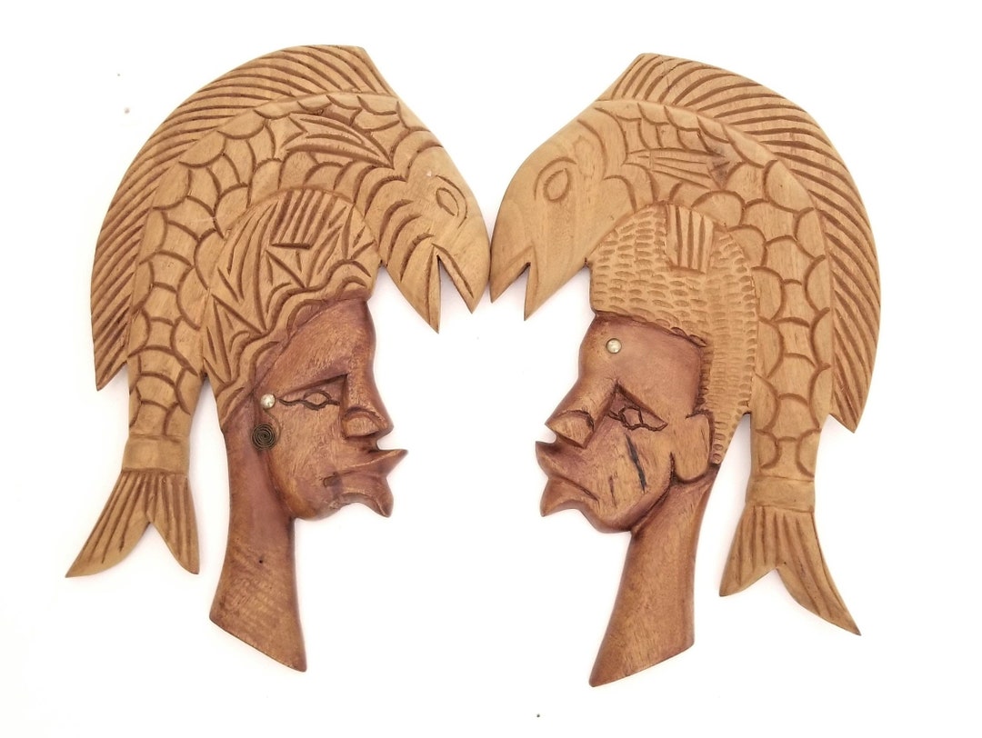 Pair African Wall Sculptures Wooden African Wall Plaques Etsy