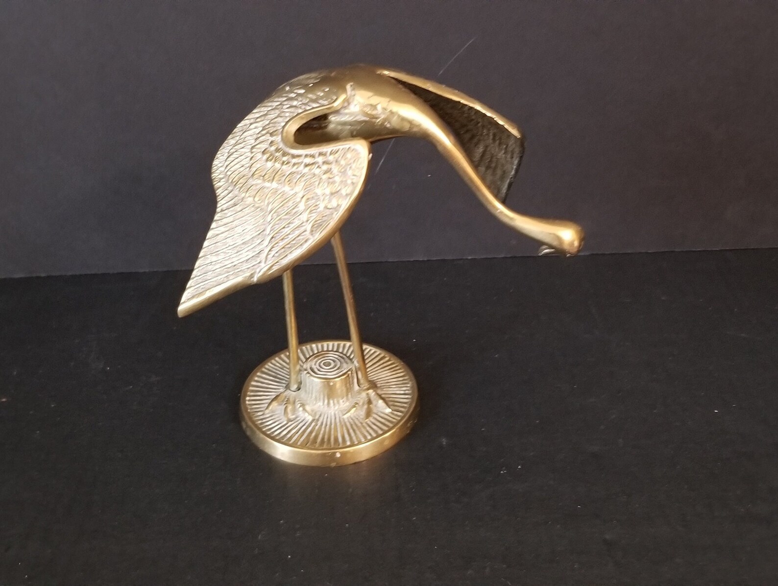 Vintage Solid Brass Great Egret Statue Dancing Egret Etsy