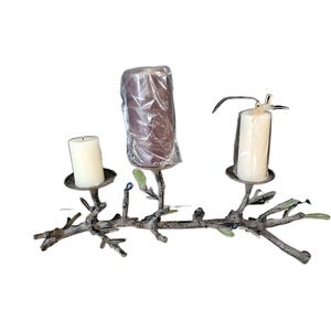 3-Cup Candelabra On Cast Iron Branch, Rustic And Green Cast Iron Candleholders, Unique Centerpieces And Gifts - Free Shipping