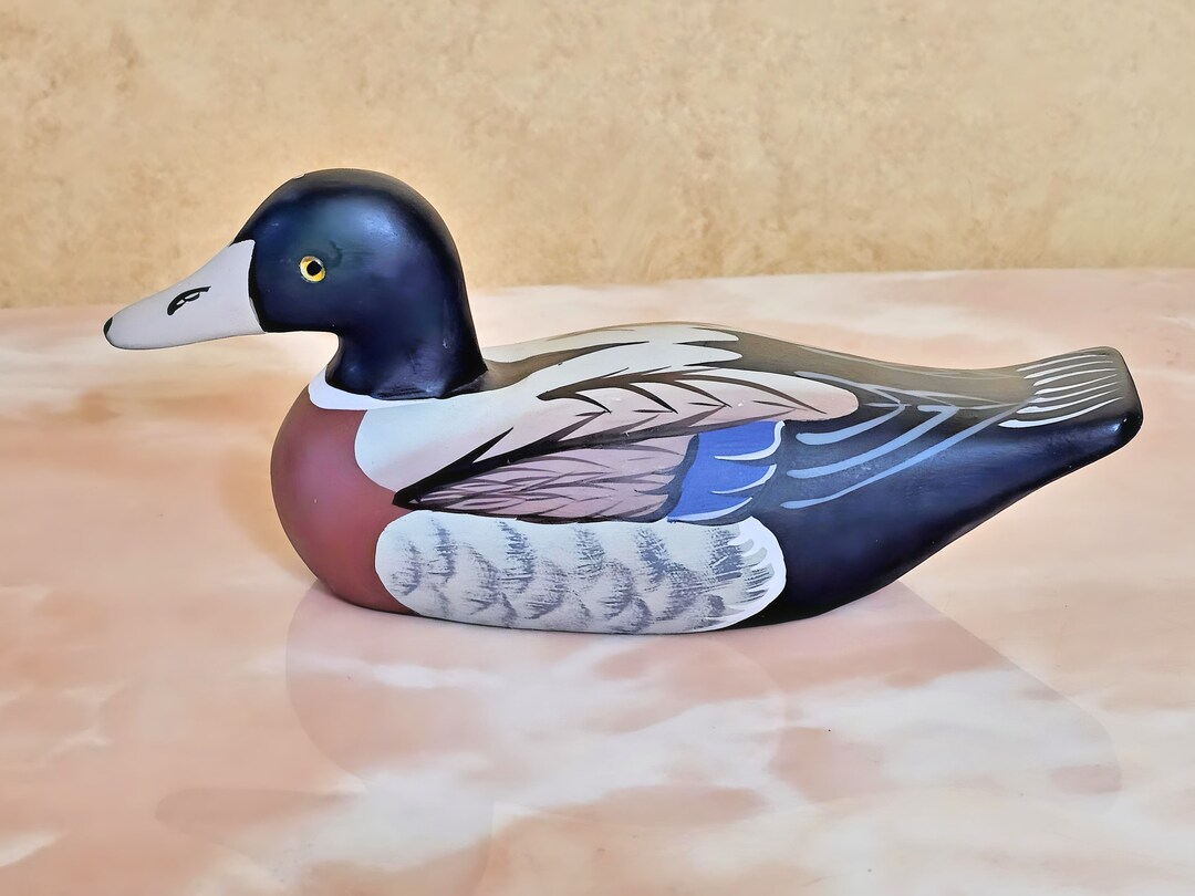 Duck Decoy With Glass Eyes, Wooden Duck Decoy, Hand Carved and Painted