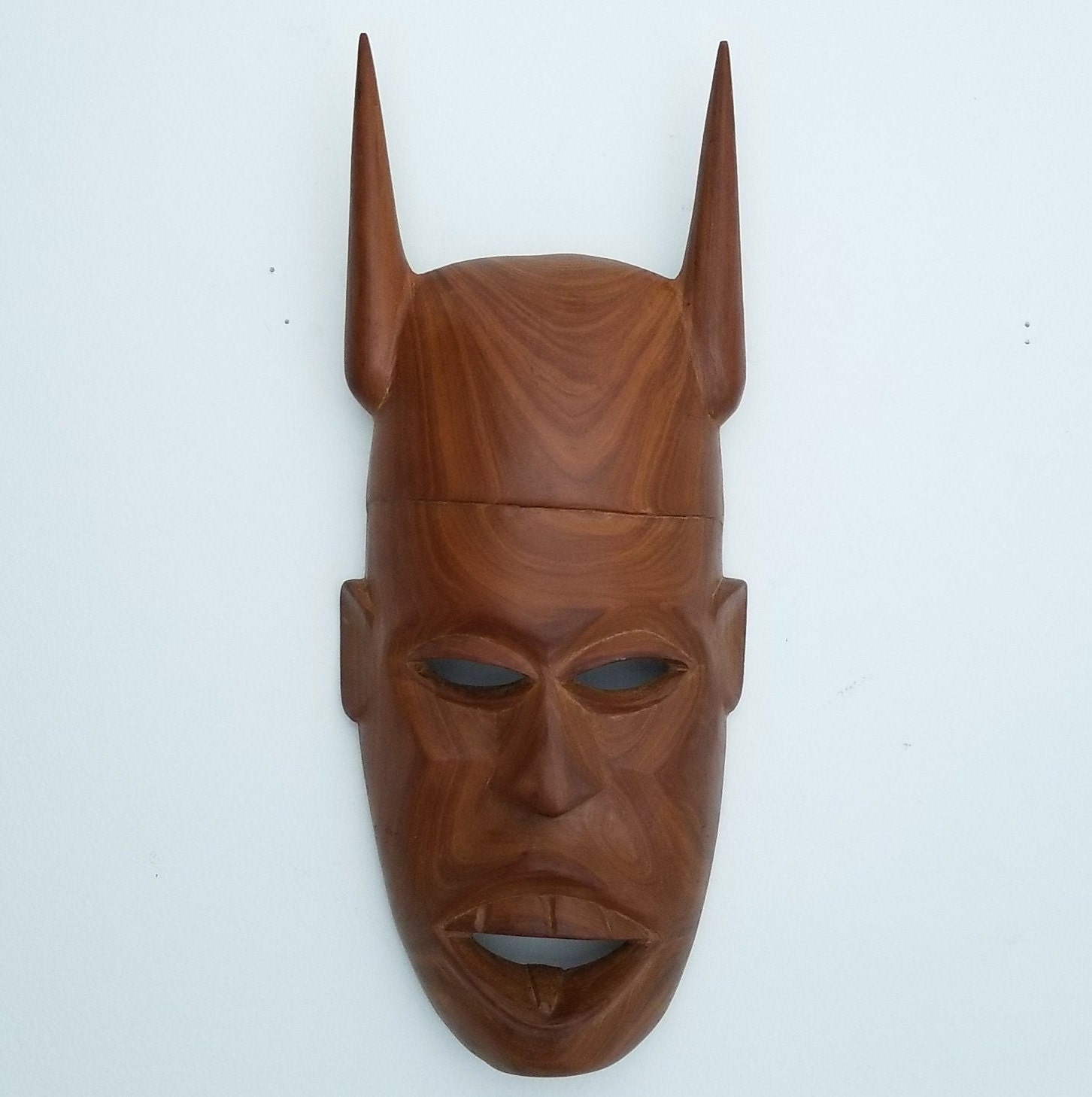 Hand Carved African Demon Mask, Muhuhu Wood Horned Mask, Kenya - Etsy