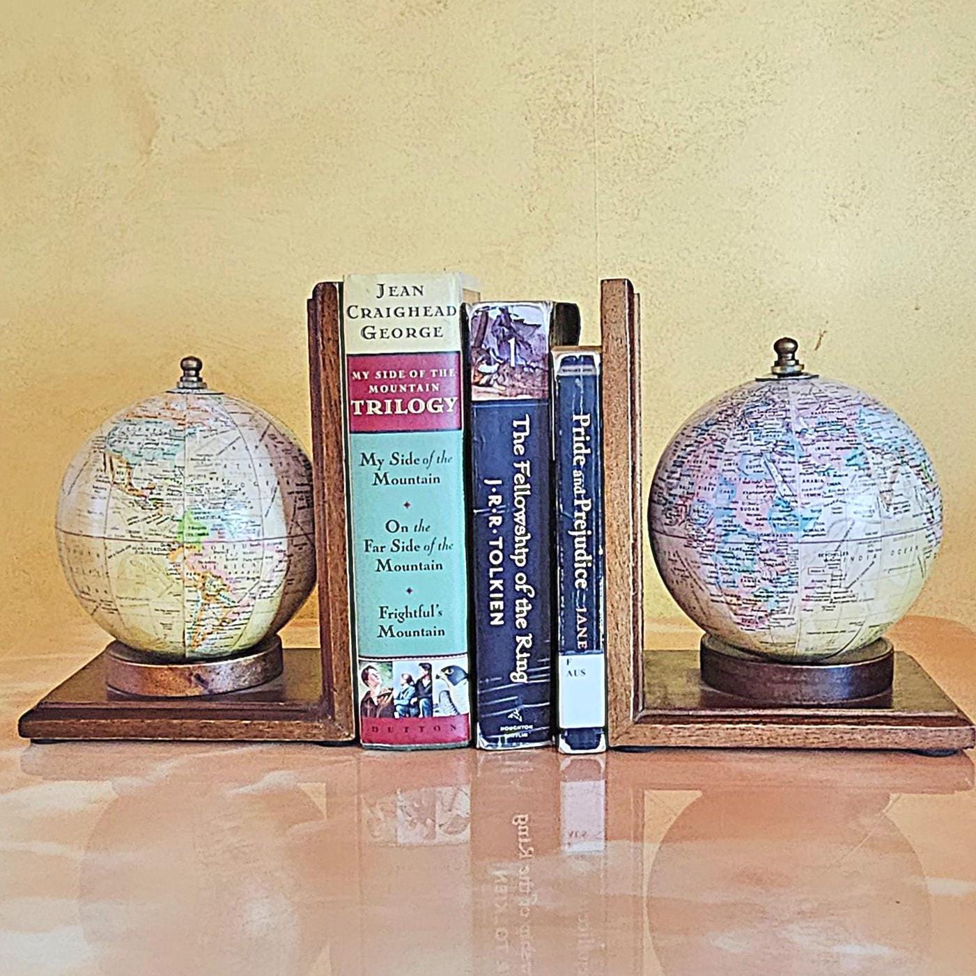 木製古地図風地球儀 インテリア小物 ビンテージ？ 木製 古地図風 地球儀 ブックエンド