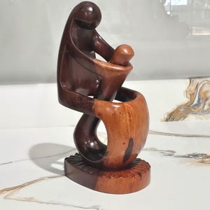 Hand-Carved Wooden Mother & Child Sculpture: Kenyan Folk Art, 12&quot;