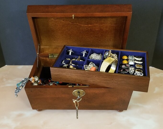 Vintage Bombay Company Jewelry Box With Lock and 2 Keys, Mahogany and