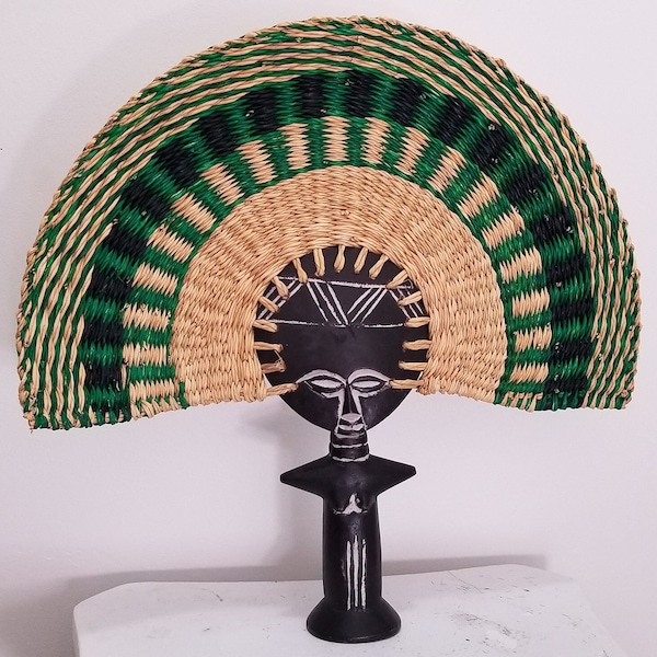 Akuaba Fertility Doll Hand Fan Combo, Pregnancy Good Luck Charm, African Sculpture, Akuaba Doll, FREE SHIPPING
