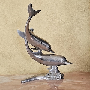 Sterling Silver Plated Dolphin Sculpture: Nautical Tabletop Decor