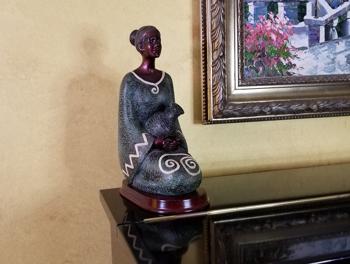 Vintage Stone Resin Statue of a Sitting Female Figure Holding Etsy