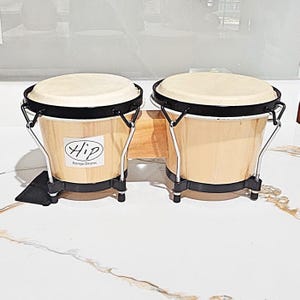 Hip Bongo Drums: Natural Wood & Rawhide, Portable Percussion