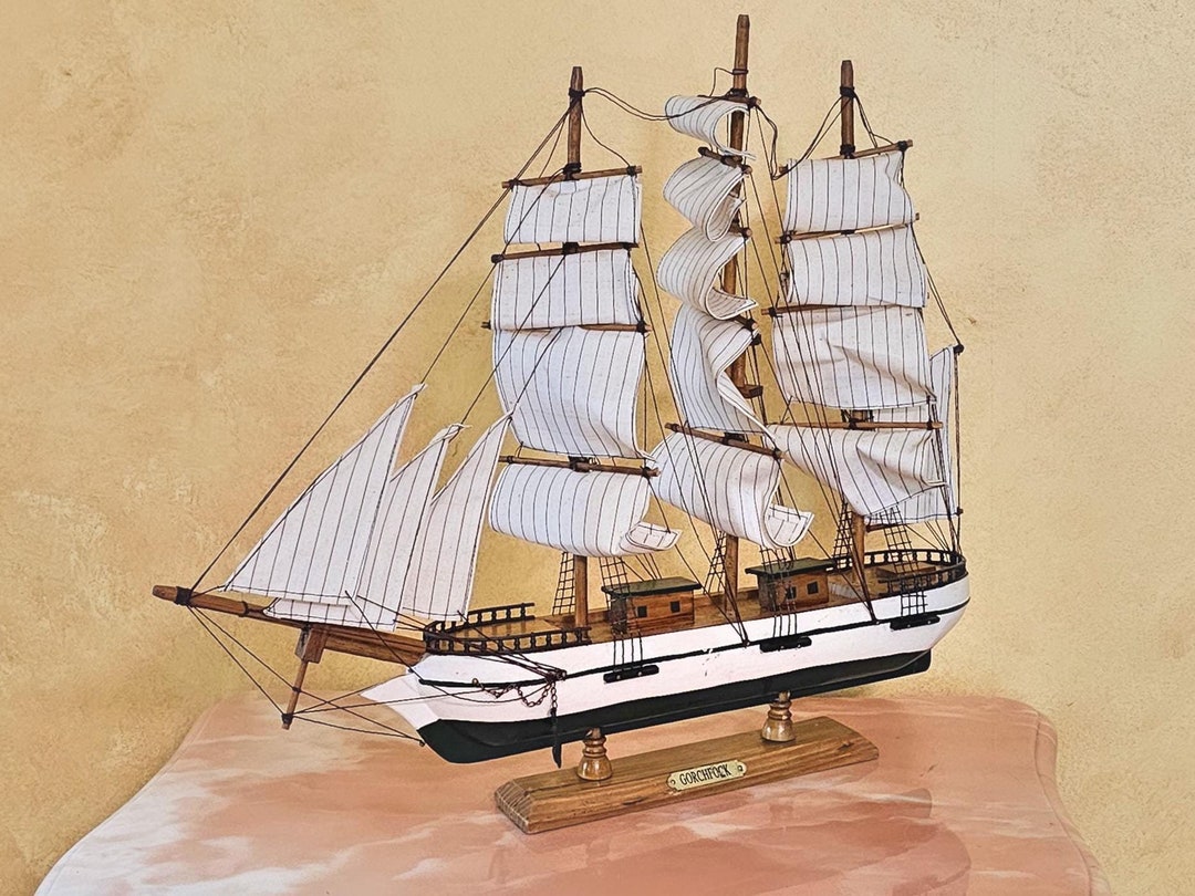 Vintage Gorch Fock Model Ship: Handcrafted Wooden German Navy Tall Ship ...