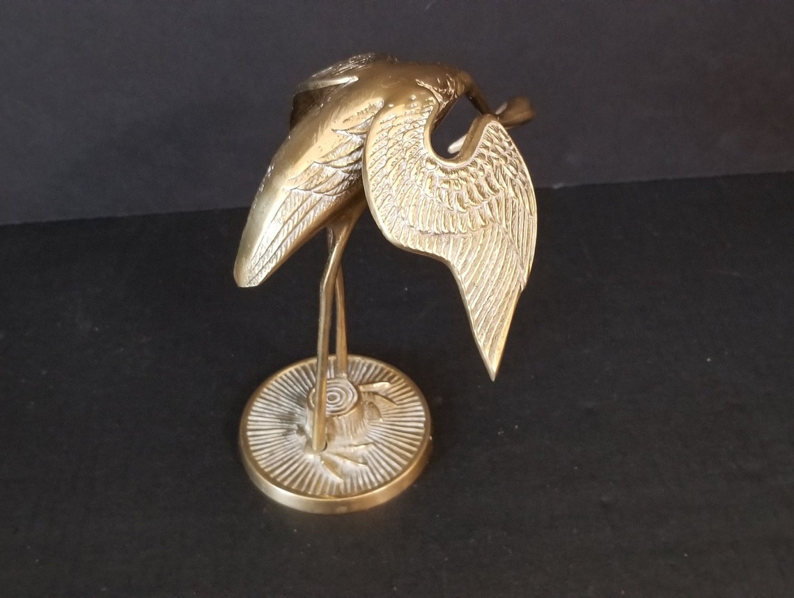 Vintage Solid Brass Great Egret Statue Dancing Egret Etsy