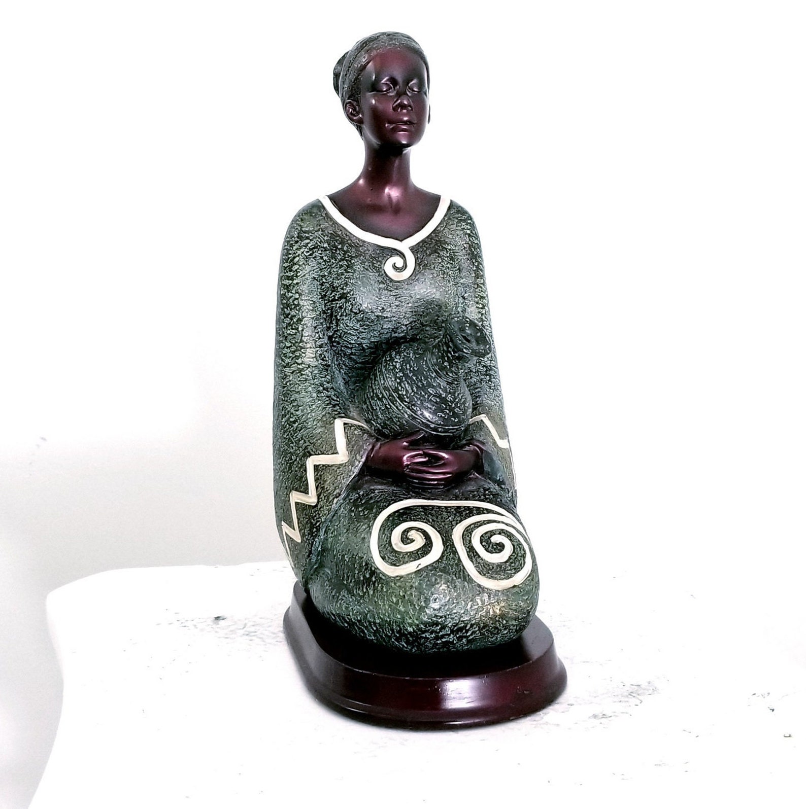 Vintage Stone Resin Statue of a Sitting Female Figure Holding Etsy