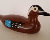 Vintage Hand Carved Wood Duck Decoy, Drake Duck Decoy with Glass Eyes - 13 1 4 quot Long - Free Shipping