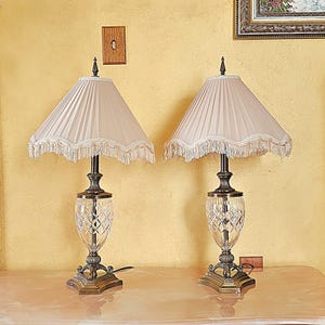Vintage Crystal Table Lamps: Brass Hollywood Regency Style, a Pair