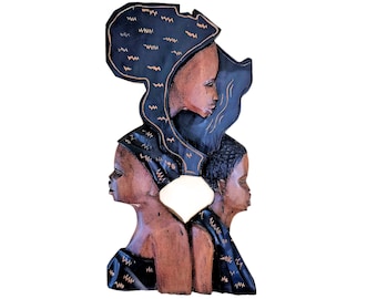 African Wall Sculpture, Handcrafted Wooden Sculpture - 20" Tall x 10.25" Wide - Home Or Office Wall Decor And Gifts