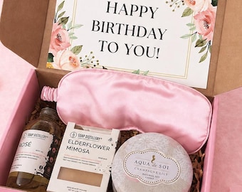 Self Care Gift Box for Women - Relaxation Spa Set, Soy Candle, Body Oil & Eye Mask