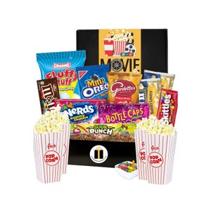 Family Movie Night Gift Basket: Movie Snack Care Package with Popcorn, Candy & Treats | Birthday Gift, Thank You, Raffle Prize, Anniversary