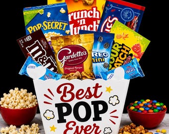 Cesta de regalo personalizada para noche de cine / Set de regalo de bol para palomitas / Caja para noche de cine en familia / Regalo de aperitivos de cumpleaños / Paquete de regalo