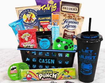 Personalized Gamer Gift Basket - Gaming Snack Box, Gamer Care Package, Birthday Gift for Him, Video Game Gift Box