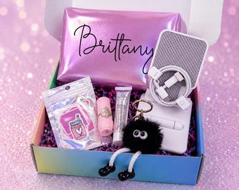 Personalized Tween & Teen Girl Gift Box - Custom Makeup Bag, Phone Stand, Accessories, Birthday, Back to School Gift for Girls