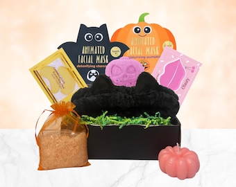 Halloween Spa Gift Box – Self Care Kit with Masks, Bath Bomb, Candle & Fall Pampering Treats. Great For Spooky Season Self-Care Box