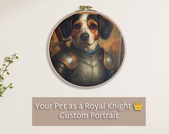 Retrato personalizado de mascota de caballero real / Arte para perro o gato / Decoración de pared medieval