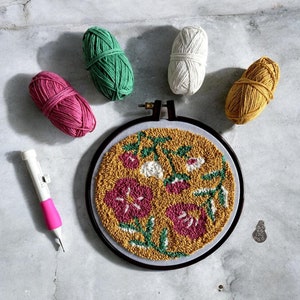 Floral Punch Needle Kit: Beginner DIY Wall Decor, All Materials Included