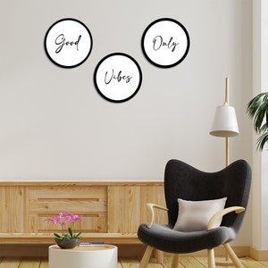 Conjunto de arte de parede Good Vibes Only | Arte de parede de 3 peças | Decoração acima da cama | Arte de parede com afirmação | Arte minimalista | Decoração de parede com citação de positividade