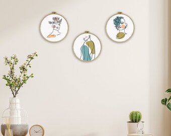 Conjunto de impresiones artísticas de líneas de mujer minimalista: figura femenina floral abstracta para colgar en la pared