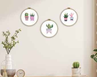 Juego de 3 impresiones de cactus para pared: decoración botánica para cocina