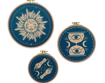 Juego de tarot de sol y luna para colgar en la pared / Arte de aro celestial