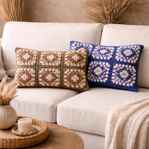 Oma vierkant gehaakt lendekussen, kleurrijk boho-sierkussen met inzetstuk, handgemaakt retro kussen