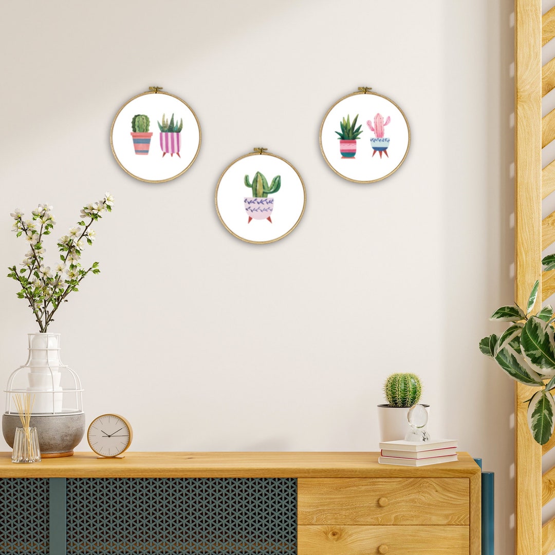 Cactus Print Wall Art Set Set of 3 Succulent Wall Hanging Botanic Themed Kitchen Decor Tropical
