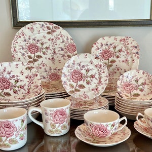 Rose Chintz Pink ("Made in England" Stamp) / By Johnson Brothers / Fine China / Dinnerware Set / Plates / Serving Dishes / Vintage China