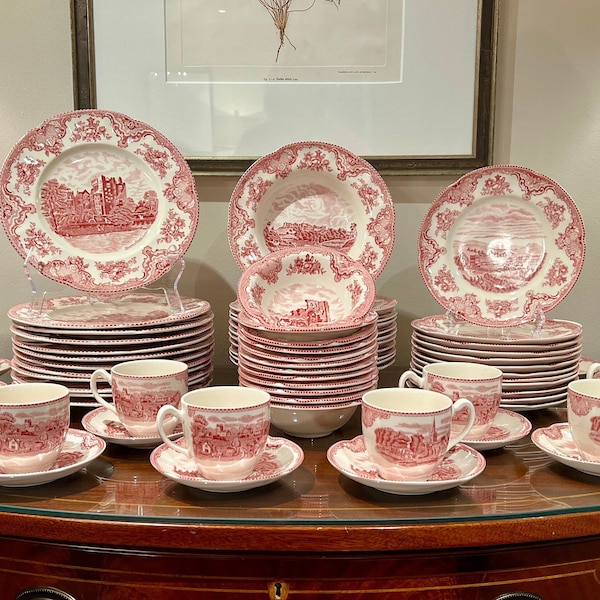 Old Britain Castles Pink by Johnson Brothers / Stoneware / Plates / Bowls / Vintage Dinnerware Sets / Vintage Pink China / England 1883