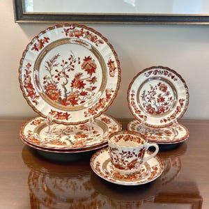 Copeland Spode India Tree Rust: Vintage Englische Keramik Teller, Teetasse (Alter Hinterer Stempel)