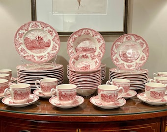 Old Britain Castles Pink by Johnson Brothers / Stoneware / Plates / Bowls / Vintage Dinnerware Sets / Vintage Pink China / England 1883