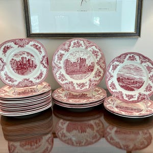 Old Britain Castles Pink Plates: Johnson Brothers Vintage English China
