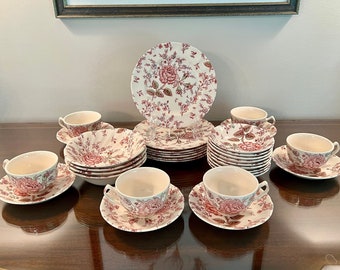 Rose Chintz Pink (Made in England, Newer Stamp) by Johnson Brothers / Plates / Bowls / Teacups / Pink Flower Vintage China