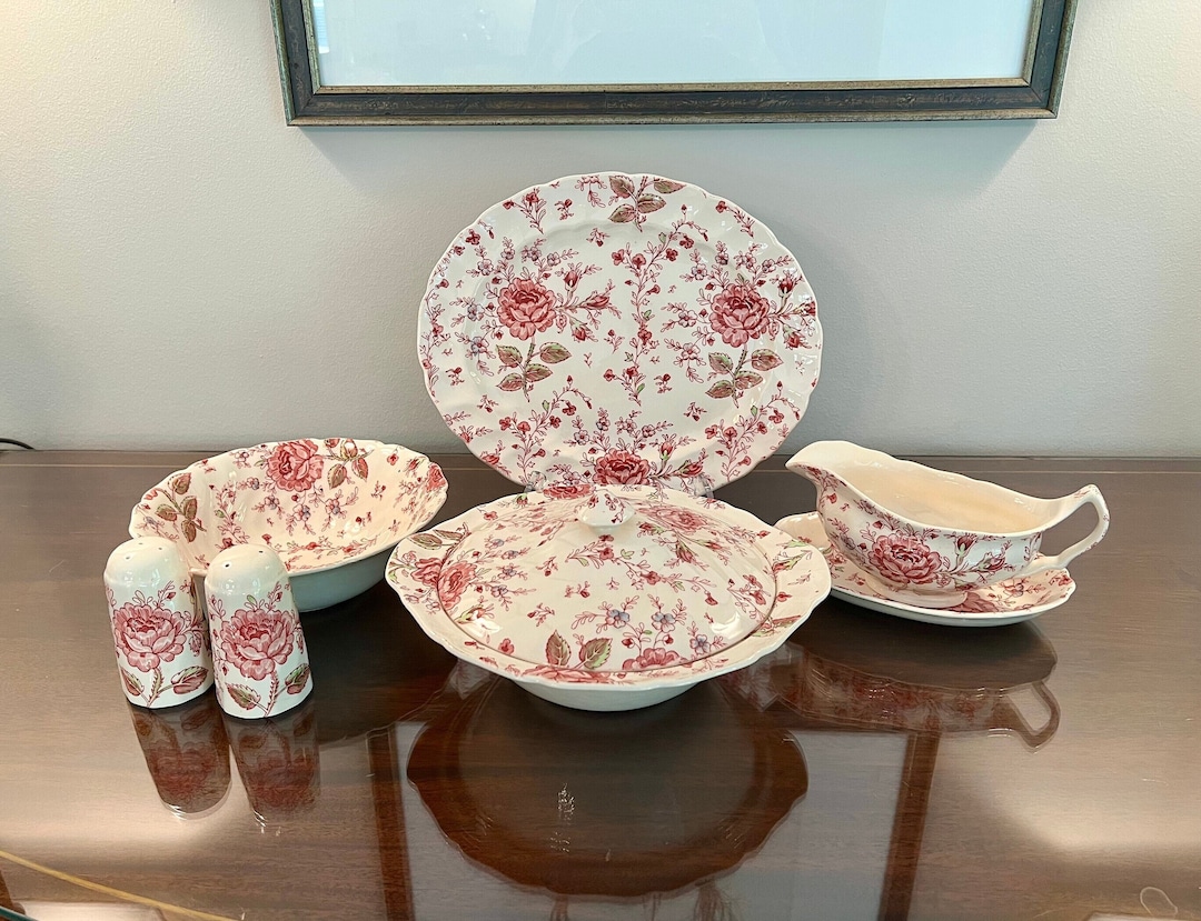 Rose Chintz Vajilla Johnson Bros England Chintz Rosa (sello 