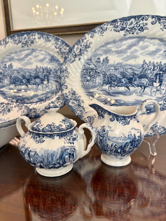 Coaching Scenes Blue by Johnson Brothers: Vintage Platters, Bowls