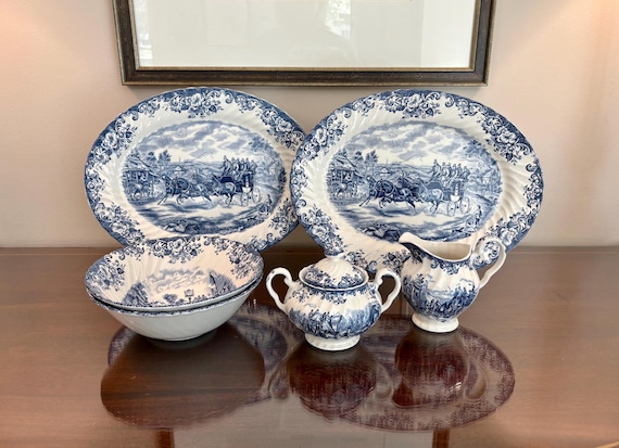 Coaching Scenes Blue by Johnson Brothers: Vintage Platters, Bowls