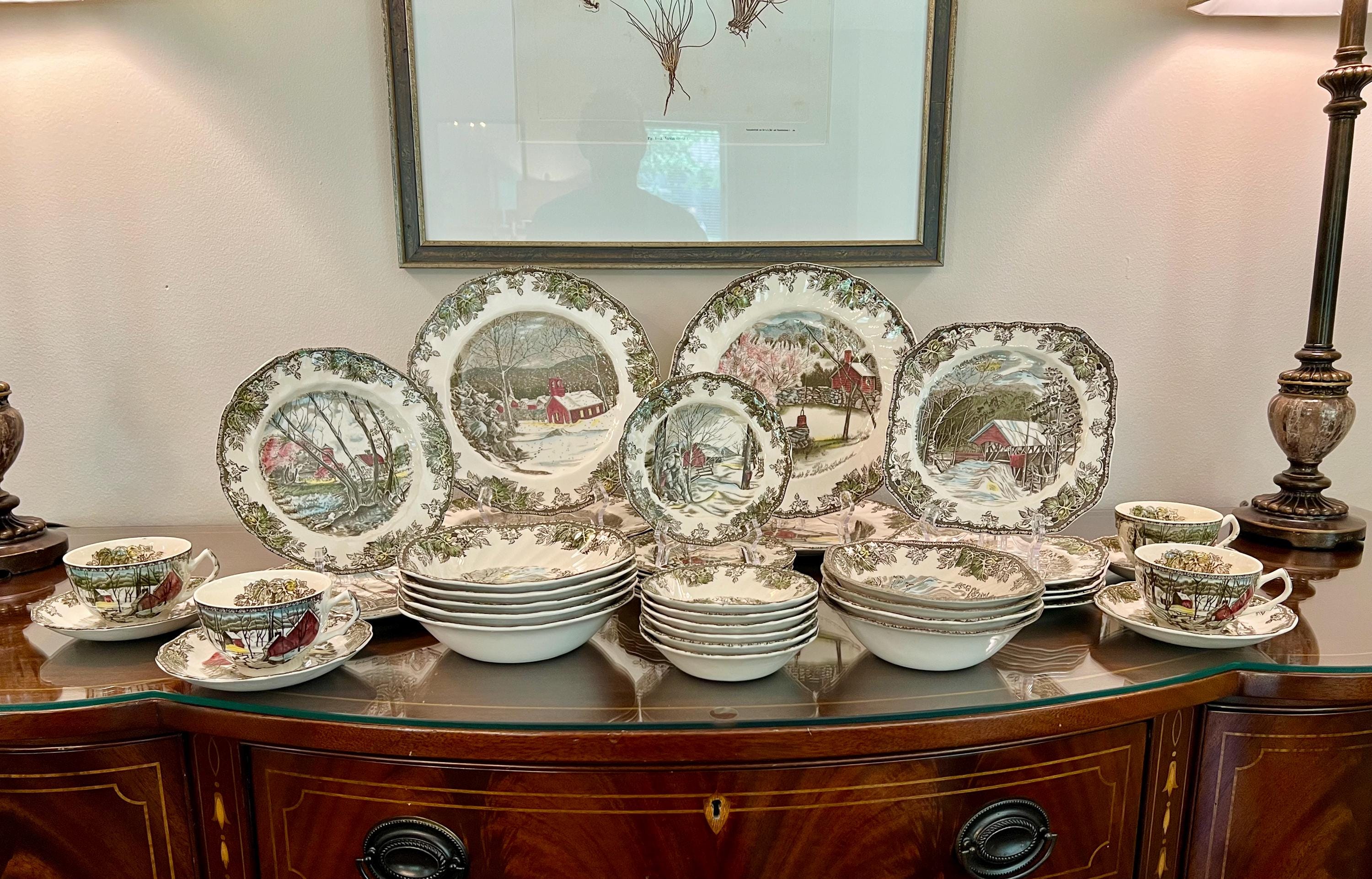 The Friendly Village by Johnson Brothers Made in England Egg Cups Plates Bowls Teacups Dinnerware Vintage China Transferware Etsy