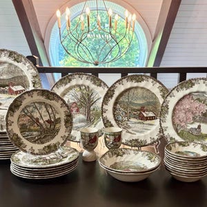 The Friendly Village by Johnson Brothers / Made in England / Egg Cups / Plates / Bowls / Dinnerware / Vintage China / Transferware
