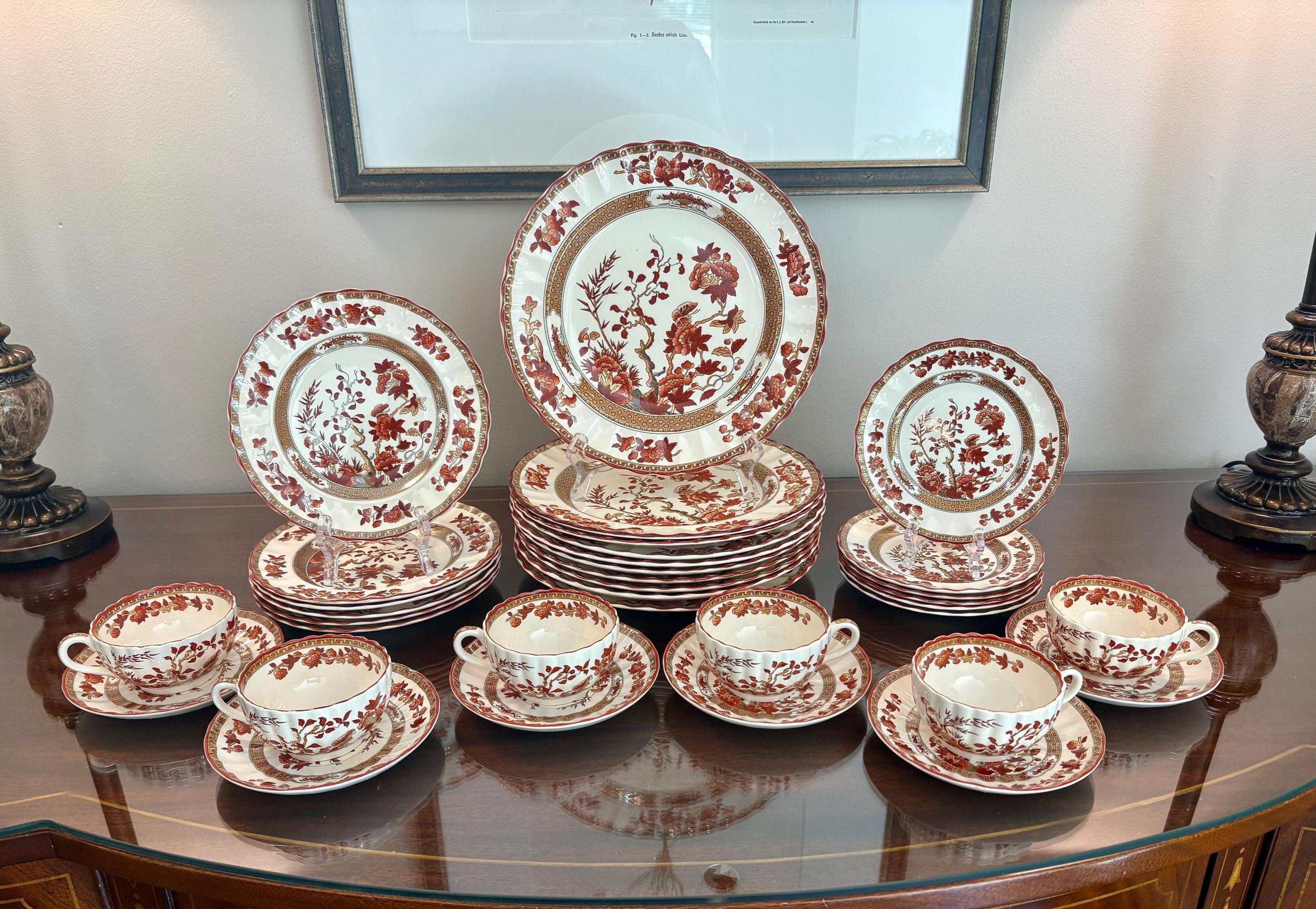 4 Assiettes à Soupe MINTON Motif INDIAN TREE – Porcelaine Anglaise 25,2 Cm – Très Bon état