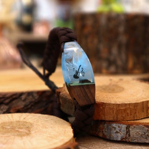 Guitar Bracelet, Epoxy, Phosphorus, Walnut Wood Guitar Motif Bracelet For Musicians
