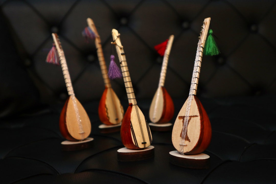 Handmade Wood Figurine Saz Instrument, Miniature Instrument Turkish Saz ...